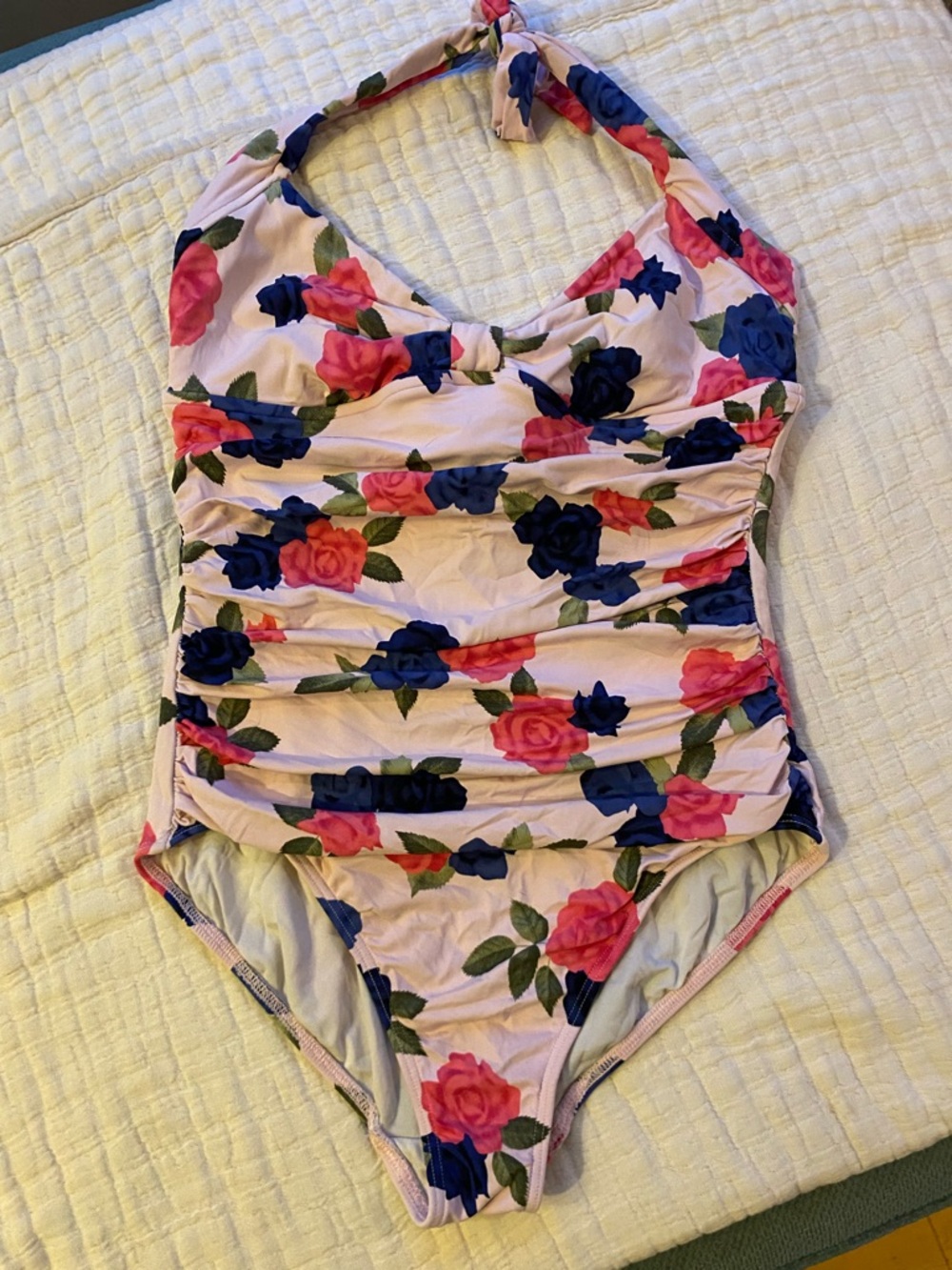 Urban Outfitters Pink Floral One-Piece Swimsuit with Blue and Green Accents